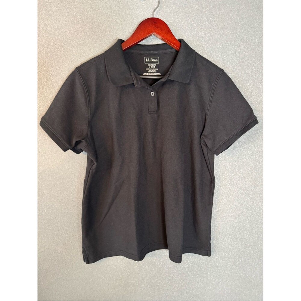 L.L.Bean Women’s Relaxed Fit Polo Shirt Large Regular Black 100% Cotton